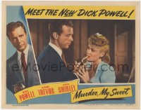 3y0644 MURDER, MY SWEET LC 1944 Dick Powell as Philip Marlowe lighting Claire Trevor's cigarette!