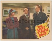 3y0652 SAINT STRIKES BACK LC 1939 Jonathan Hale pointing gun at George Sanders by Wendy Barrie, rare!