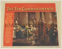 3y0662 TEN COMMANDMENTS LC #3 1956 Carradine watches Charlton Heston as Moses confront Yul Brynner!