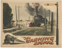 3y0673 WARNING SIGNAL LC 1926 cool image of steam enging on railroad tracks + cool border art, rare!