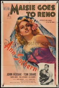 3y0949 MAISIE GOES TO RENO 1sh 1944 sexiest art of Ann Sothern + image of her hugging John Hodiak!