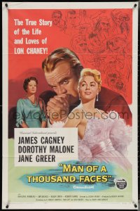 3y0952 MAN OF A THOUSAND FACES 1sh 1957 art of James Cagney as Lon Chaney Sr. by Reynold Brown!