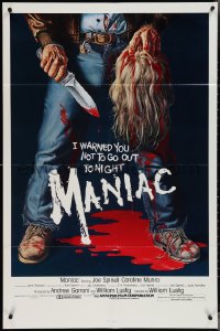 3y0953 MANIAC 1sh 1980 most classic gory Gaia horror artwork of killer holding blonde scalp!