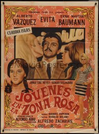 3y0382 JOVENES EN LA SONA ROSA Mexican poster 1970 Alberto Vazquez, Evita, Baumann, ultra rare!