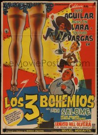 3y0383 LOS TRES BOHEMIOS Mexican poster 1957 Luis Aguilar, Agustin Lara, sexy legs, ultra rare!