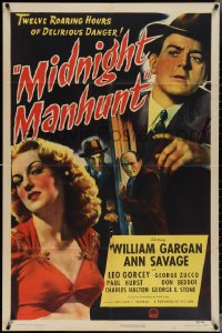 3y0961 MIDNIGHT MANHUNT 1sh 1945 sexy Ann Savage, William Gargan, 12 roaring hours of danger!