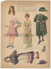 3y0432 MARY PICKFORD paper doll sheet 1919 four different outfits, and it includes her cat!