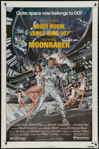 3y0968 MOONRAKER 1sh 1979 Goozee art of Roger Moore as James Bond, Kiel as Jaws & sexy ladies!