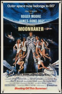 3y0969 MOONRAKER advance 1sh 1979 Goozee art of Moore & Bond Girls, blasting off this summer!