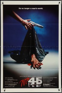 3y0973 MS. .45 1sh 1981 Abel Ferrara cult classic, cool body bag image and bloody hand!