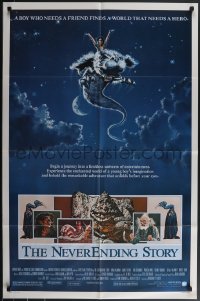 3y0982 NEVERENDING STORY 1sh 1984 Wolfgang Petersen, fantasy art of Falcor & cast by Ezra Tucker!