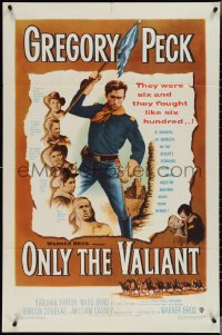 3y0994 ONLY THE VALIANT 1sh 1951 artwork of Gregory Peck swinging rifle, sexy Barbara Payton