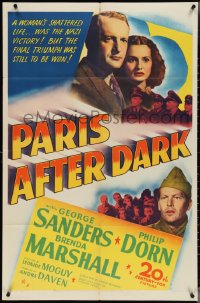 3y1001 PARIS AFTER DARK 1sh 1943 George Sanders, Brenda Marshall & Philip Dorn in WWII France!