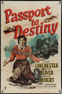 3y1006 PASSPORT TO DESTINY 1sh 1944 wacky Elsa Lanchester w/magic glass eye vs Nazis!