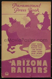 3y0002 ARIZONA RAIDERS pressbook 1936 Buster Crabbe, from Zane Grey's story, cool silhouette art!