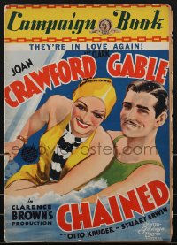3y0008 CHAINED pressbook 1934 Joan Crawford & Clark Gable in love again, cool cover art, ultra rare!