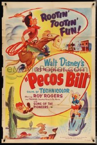 3y1007 PECOS BILL 1sh 1954 Walt Disney's musical comedy cowboy cartoon starring Roy Rogers!