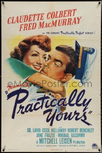 3y1024 PRACTICALLY YOURS 1sh 1944 Claudette Colbert + Air Force pilot Fred MacMurray!