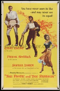 3y1025 PRIDE & THE PASSION 1sh 1957 art of Cary Grant w/sword, Frank Sinatra w/whip, Sophia Loren!