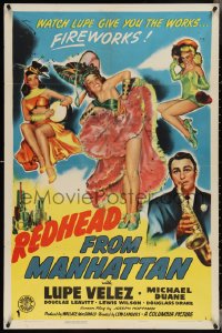 3y1029 REDHEAD FROM MANHATTAN 1sh 1943 great art of sexiest Lupe Velez in NYC, ultra rare!