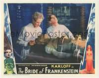 3y0398 BRIDE OF FRANKENSTEIN 11x14 REPRO lobby card 2010s Clive & Thesiger w/ Lanchester on table!