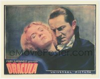 3y0403 DRACULA 11x14 REPRO lobby card 2010s c/u of Bela Lugosi staring at Helen Chandler's neck!