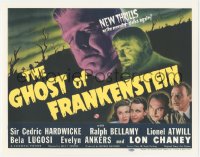 3y0414 GHOST OF FRANKENSTEIN 11x14 REPRO lobby card 2010s title card image of Chaney & Bela Lugosi!