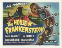 3y0416 HOUSE OF FRANKENSTEIN 11x14 REPRO lobby card 2010s title card image of Karloff & monsters!