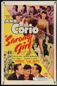 3y1038 SARONG GIRL 1sh 1943 sexy tropical dancer Ann Corio with Johnny Scat Davis & his band!