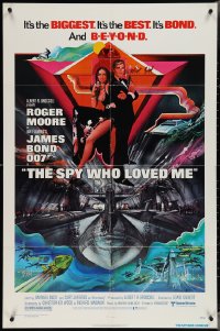 3y1065 SPY WHO LOVED ME 1sh 1977 great art of Roger Moore as James Bond by Bob Peak!