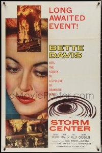 3y1074 STORM CENTER 1sh 1956 close-up artwork of Bette Davis, scenes of firemen vs. inferno!