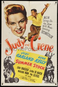 3y1079 SUMMER STOCK 1sh 1950 giant headshot of Judy Garland & Gene Kelly dancing in mid-air!