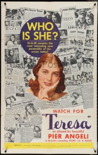 3y1093 TERESA teaser 28x44 1sh 1951 who is young sexy Pier Angeli, Fred Zinnemann, ultra rare!