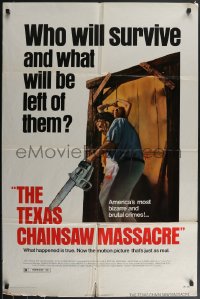 3y1094 TEXAS CHAINSAW MASSACRE 1sh 1974 Hooper cult classic slasher horror, Bryanston 1st release!