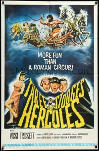 3y1099 THREE STOOGES MEET HERCULES 1sh 1961 Moe Howard, Larry Fine & Joe DeRita with Samson Burke!