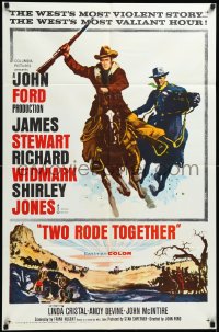 3y1117 TWO RODE TOGETHER 1sh 1961 John Ford, art of James Stewart & Richard Widmark on horses!