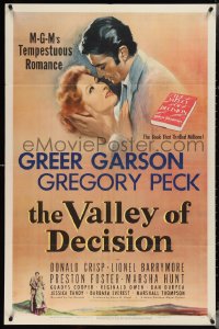 3y1122 VALLEY OF DECISION 1sh 1945 art of pretty Greer Garson romanced by Gregory Peck!