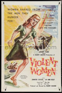 3y1124 VIOLENT WOMEN 1sh 1959 Barry Mahon, Jennifer Statler, Jo Ann Kelly, barred from men!