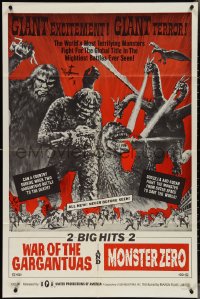 3y1128 WAR OF THE GARGANTUAS/GODZILLA VS. MONSTER ZERO 1sh 1966 great c/u monster images!