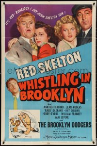 3y1133 WHISTLING IN BROOKLYN style D 1sh 1943 Red Skelton & art of Brooklyn Dodgers baseball players!