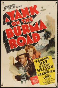 3y1146 YANK ON THE BURMA ROAD 1sh 1942 art of Laraine Day & Barry Nelson with cool gun!