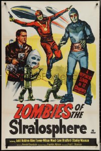 3y1151 ZOMBIES OF THE STRATOSPHERE 1sh 1952 cool art of aliens with guns including Leonard Nimoy!