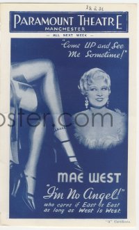 3y1243 I'M NO ANGEL local theater English program 1934 Mae West & her sexy legs and classic tagline!