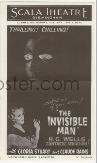 3y1244 INVISIBLE MAN local theater English program 1934 James Whale, H.G. cool different images!