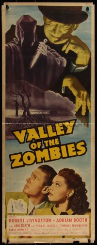 3z0526 VALLEY OF THE ZOMBIES insert 1946 great art of death figure & man in hanged, ultra rare!