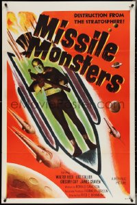 3z0934 MISSILE MONSTERS 1sh 1958 aliens bring destruction from the stratosphere, wacky sci-fi art!