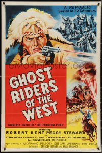 3z0948 PHANTOM RIDER 1sh R1954 Republic serial, Native American w/gun, Ghost Riders of the West!