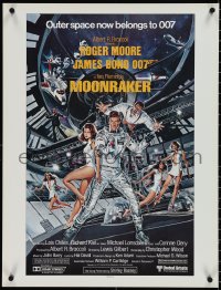 3z0570 MOONRAKER 21x27 special poster 1979 art of Roger Moore as Bond & Lois Chiles in space by Goozee!