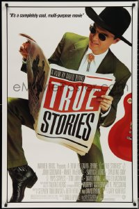 3z1025 TRUE STORIES 1sh 1986 giant image of star & director David Byrne reading newspaper!