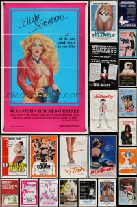 4a0840 LOT OF 56 TRI-FOLDED SEXPLOITATION ONE-SHEETS 1960s-1980s sexy images with some nudity!